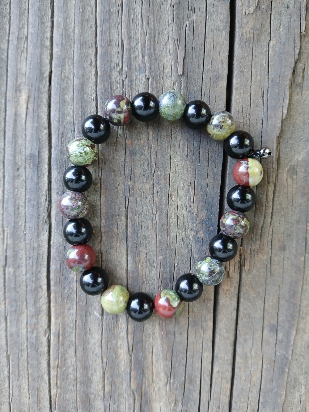 Handcrafted Dragon’s Vein Agate & Black Tourmaline Bracelet • NWOT